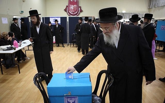 An ultra-Orthodox man casts his vote in the town of Bnei Brak, Tuesday, January 22, 2013. (photo credit: Yaakov Naumi/Flash90) An ultra-Orthodox man casts his vote in the town of Bnei Brak, Tuesday, January 22, 2013. (photo credit: Yaakov Naumi/Flash90)