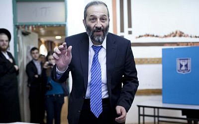 Aryeh Deri of the Shas party casts his vote on Tuesday (photo credit: Yonatan Sindel/Flash90) Aryeh Deri of the Shas party casts his vote on Tuesday (photo credit: Yonatan Sindel/Flash90)