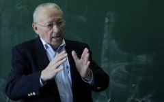 Arbeiter speaks about his experiences at a school in Germany, part of a decades-long commitment to Holocaust education. (Courtesy of Israel Arbeiter) Arbeiter speaks about his experiences at a school in Germany, part of a decades-long commitment to Holocaust education. (Courtesy of Israel Arbeiter)