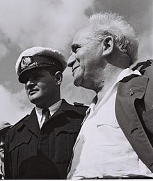 Mordechai Limon, commander of Israel's navy, with prime minister David Ben Gurion. (photo credit: Commons) Mordechai Limon with Ben Gurion (photo credit: Commons)