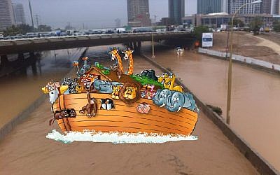 Noah's ark sails down the Ayalon Highway in Tel Aviv (photo credit: Jason Pearlman) Noah's ark sails down the Ayalon Highway in Tel Aviv (photo credit: Jason Pearlman)