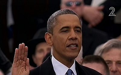US President Barack Obama takes a public oath of office in Washington DC, Monday, January 21 (image capture Channel 2)