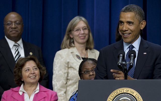 US President Barack Obama speaking on Monday. (photo credit:AP/Carolyn Kaster)