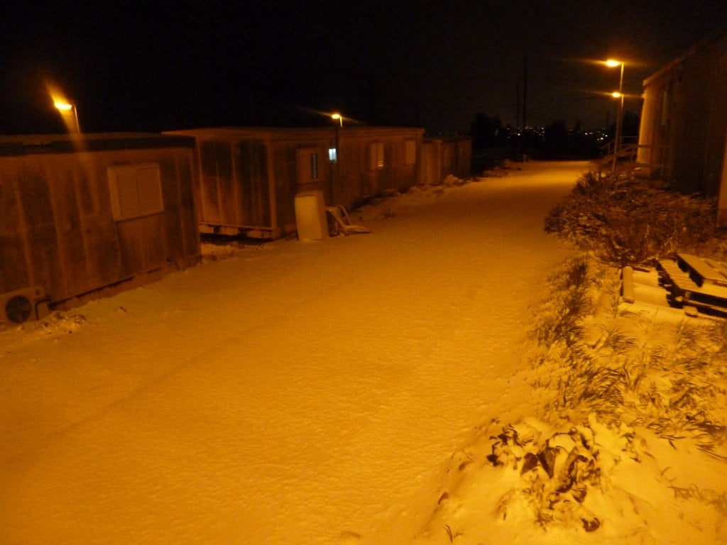 Snow in Psagot on Wednesday night (photo courtesy of Ester Granovsky)