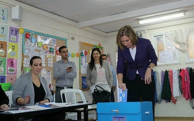 Tzipi Livni voting on Tuesday. (photo credit: Courtesy) Tzipi Livni voting on Tuesday. (photo credit: Courtesy)
