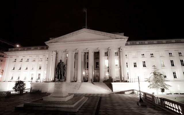The US Department of the Treasury (photo credit: CC BY-SA Florian Hirzinger, Wikimedia Commons) The US Department of the Treasury (photo credit: CC BY-SA Florian Hirzinger, Wikimedia Commons)