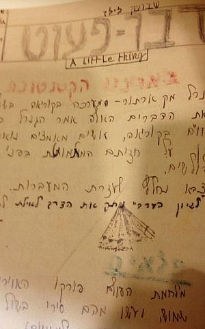 Early writings of famed Israeli author Amos Oz (photo credit: Jessica Steinberg/Times of Israel)
