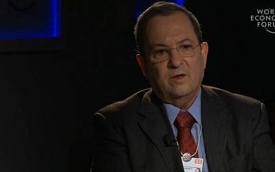Ehud Barak at the World Economic Forum meeting in Davos (photo credit: WEF screenshot)