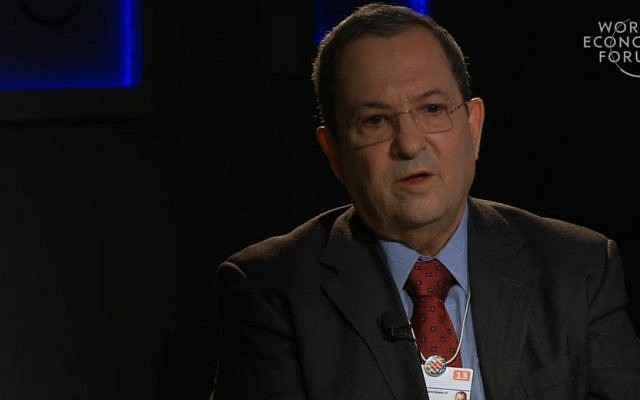 Ehud Barak at the World Economic Forum meeting in Davos (photo credit: WEF screenshot)