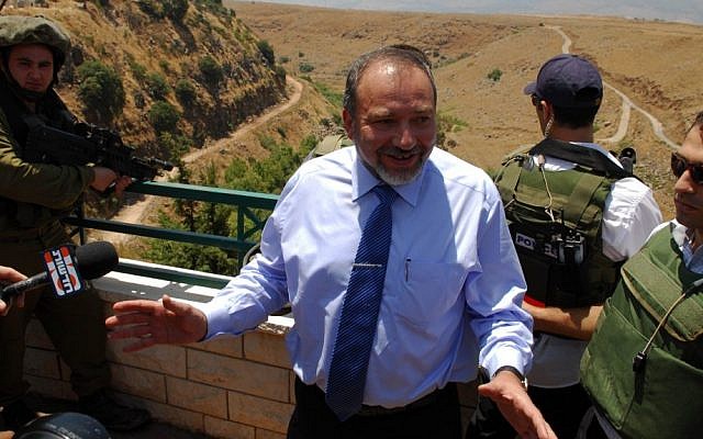 Avigdor Liberman, pictured at the Lebanese border village of Ghajar in 2009 (photo credit: Hamad Almakt / Flash 90)