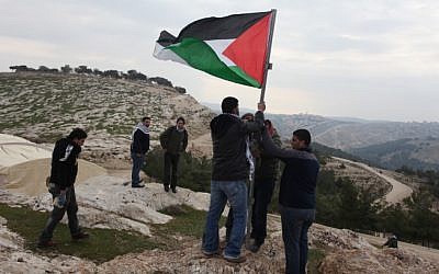 Palestinian and foreign activists set up the Bab el-Shams (Gate of the Sun) outpost, comprising 25 tents, in the contested E1 area between Jerusalem and Maaleh Adumim (photo credit: Issam Rimawi/Flash90)