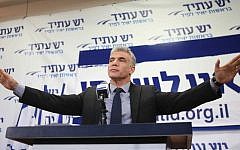 Yair Lapid, chairman of the Yesh Atid party, speaks to supporters after the preliminary results of the elections on January 22, 2013. (photo credit: Yehoshua Yosef/Flash 90)