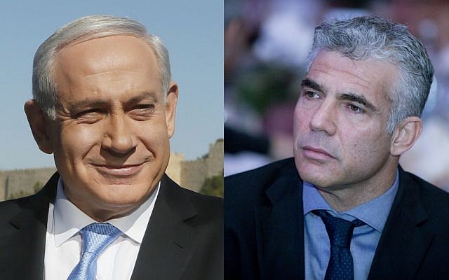 Benjamin Netanyahu and Yair Lapid (photo credit: Miriam Alster, Moshe Shai/Flash90)