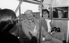 After opponents posted signs referring to him as a "homo," Koch began appearing in public with former Miss America Bess Myerson. (Courtesy of the Municipal Archives of the City of New York via Zeitgeist Films)