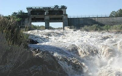 Naharayim after a strong rain -- "the Israeli Niagara Falls" (photo credit: Shmuel Bar-Am)