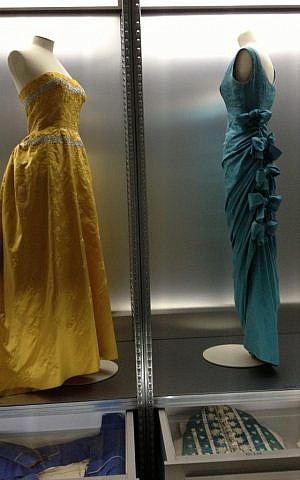 Two Balenciaga gowns (photo credit: Jessica Steinberg/Times of Israel)