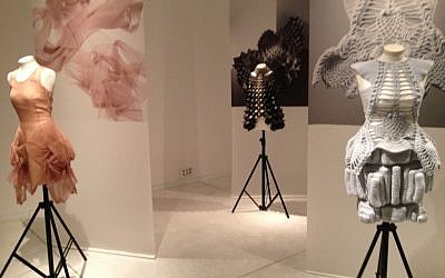 Sandra Backlund's intricately knitted pieces (photo credit: Jessica Steinberg/Times of Israel)