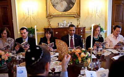President Barack Obama hosting a Passover Seder at the White House in 2012. (photo credit: Pete Souza/The White House)