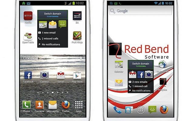 A Samsung Galaxy S III smartphone equipped with Red Bend's 'dual-persona' operating systems (photo credit: Courtesy)