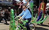 Hadera Mayor Haim Avitan leads the city's Purim parade last year (photo credit: courtesy Hadera municipality)