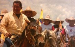 This photo of Venezuelan President Hugo Chavez riding a horse was found in a cache of leaked documents attributed to SEBIN, the country's secret service, in 2010. (photo credit: Analises24/JTA)
