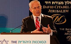 Prime Minister Benjamin Netanyahu speaking earlier this month. (photo credit: Dave Bender, Jewish Agency for Israel)
