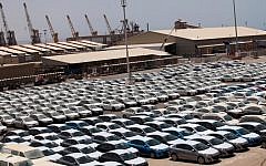 Illustrative photo of new cars at the port of Eilat on their way to being sold in Israel, July 2009. (photo credit: Yossi Zamir/Flash90)
