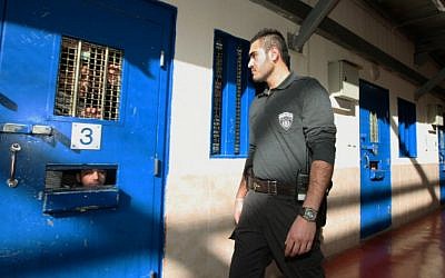 A prison guard at the Ofer Prison outside the West Bank city of Ramallah, February 2012 (photo credit: Moshe Shai/Flash90)
