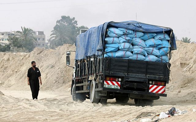 A truck carrying goods from smuggling tunnels near the Egypt-Gaza border. (photo credit: Abed Rahim Khatib/Flash90)