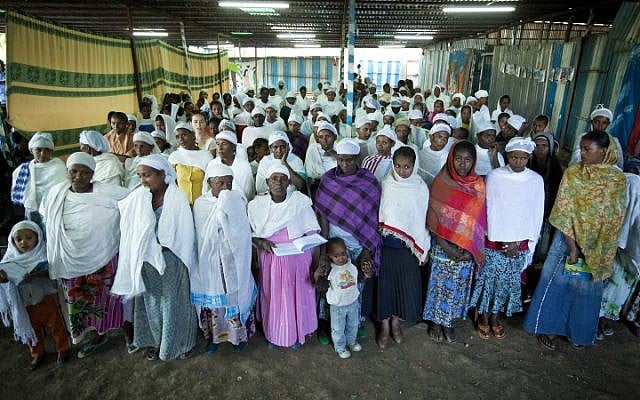 Women from the Falash Mura community waiting in Gondar to be transported to Israel in 2012. (photo credit: Moshe Shai/Flash90)