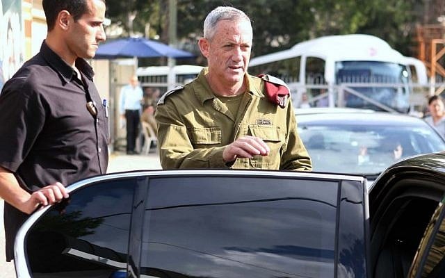 IDF Chief of Staff Benny Gantz enters another of his vehicles. (Photo credit: Yehoshua Yosef/FLASH90)