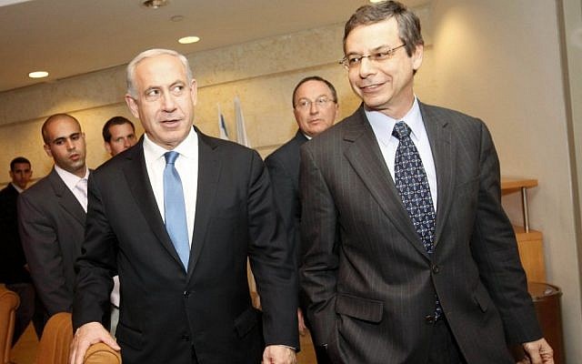Deputy Minister of Foreign Affairs Danny Ayalon with Prime Minister Benjamin Netanyahu prior to a conference for ambassadors and international diplomats at the Foreign Ministry in Jerusalem on January 03, 2013. (Photo credit: Miriam Alster/FLASH90)