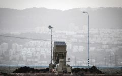 An Iron Dome battery stationed in the north near the city of Haifa, January 2013. (photo credit Avishag Shaar Yashuv/Flash 90)