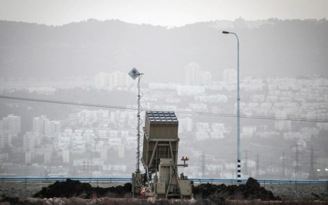 An Iron Dome battery stationed in the north near the city of Haifa, January 2013. (photo credit Avishag Shaar Yashuv/Flash 90)