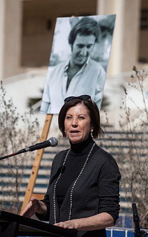 Zahava Gal-on speaks at the memorial ceremony for Emil Grunzweig on Sunday 10th February 2013. (photo credit Flash90)