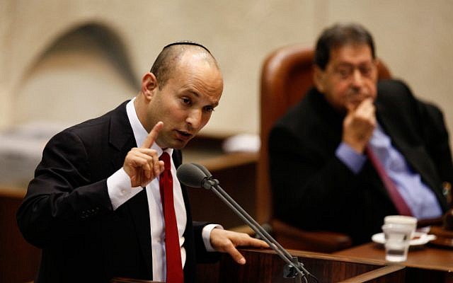 Leader of the Jewish Home party Naftali Bennett addresses the Israeli parliament on February 12, 2013. (photo credit: FLASH90) Leader of the Jewish Home party Naftali Bennett addresses the Israeli parliament on February 12, 2013. (photo credit: FLASH90)