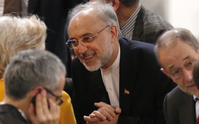 Iranian nuclear head Ali Akbar Salehi, center, arrives for the Security Conference in Munich, Germany, in February. (photo credit: AP/Matthias Schrader)