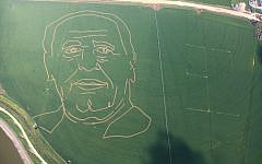 A portrait of President Shimon Peres etched into a wheat field at Kibbutz Tal-Yossef, February 2013. (photo credit: Assaf Suleman)