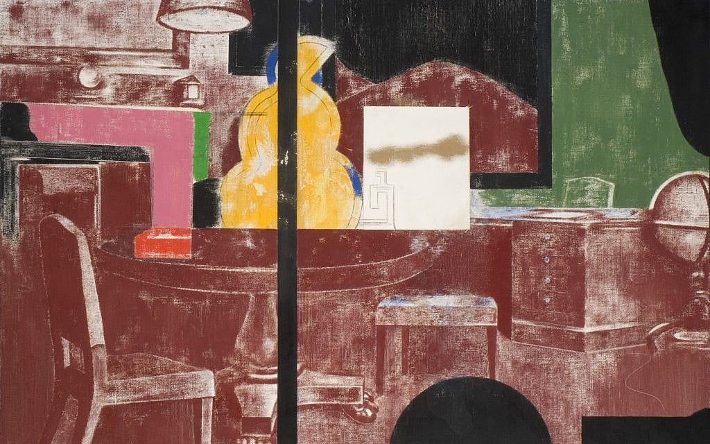 Painted between 1970 and 1984, R.B. Kitaj's "Desk Murder" reflected on the bureaucracy that set the Holocaust in motion. (Birmingham Museums Trust)