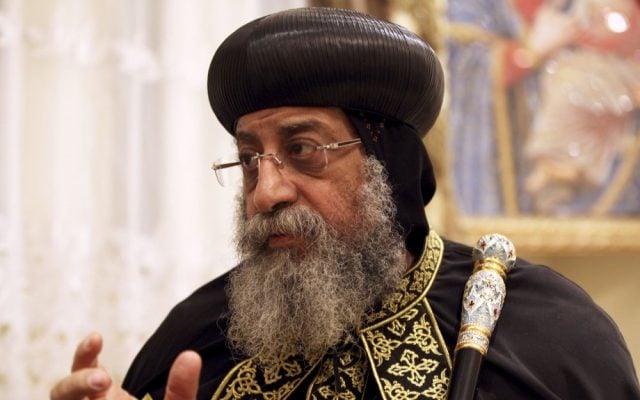 Egypt's Coptic Pope Tawadros II speaks from the historic al-Muharraq Monastery, February 5, 2013. (AP/Khalil Hamra) Egypt's Coptic Pope Tawadros II speaks from the historic al-Muharraq Monastery, February 5, 2013. (AP/Khalil Hamra)