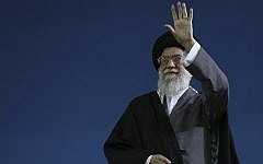 Iran's Supreme Leader Ayatollah Ali Khamenei waves to a crowd after a speech in Tehran. (AP/Office of the Supreme Leader)