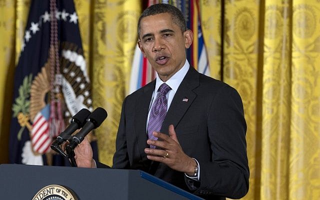 President Barack Obama gestures as he speaks in the East Room of the White House in Washington, Monday, Feb. 11, 2013 (photo credit: AP/Evan Vucci)