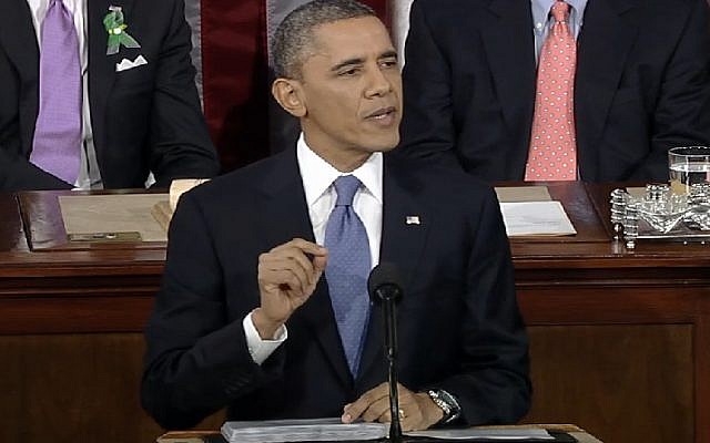 US President Barack Obama delivers the State of the Union address on Tuesday, February 12 (photo credit: image capture/YouTube)