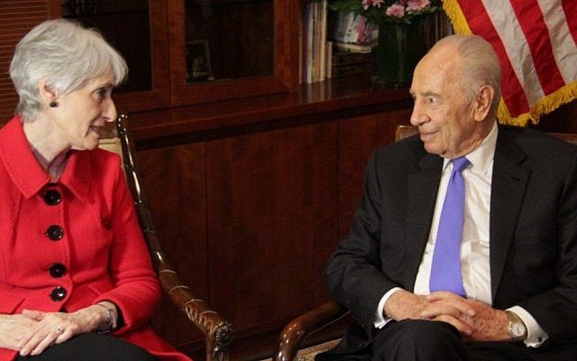 President Shimon Peres meets with US under secretary of state for political affairs Wendy Sherman on Thursday, Feb. 28 (photo credit: Yosef Avi Yair Engel)