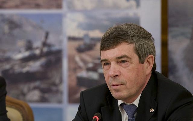 Anatoly Isaikin, the head of Russia's state arms trader Rosoboronexport, speaks at a news conference in Moscow, Russia, on Wednesday, February 13, 2013. (photo credit: AP Photo/Ivan Sekretarev) Anatoly Isaikin, the head of Russia's state arms trader Rosoboronexport, speaks at a news conference in Moscow, Russia, on Wednesday, February 13, 2013. (photo credit: AP Photo/Ivan Sekretarev)