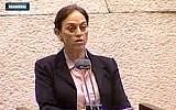 Ruth Calderon speaks to the Knesset (photo credit: screen capture Knesset Channel)