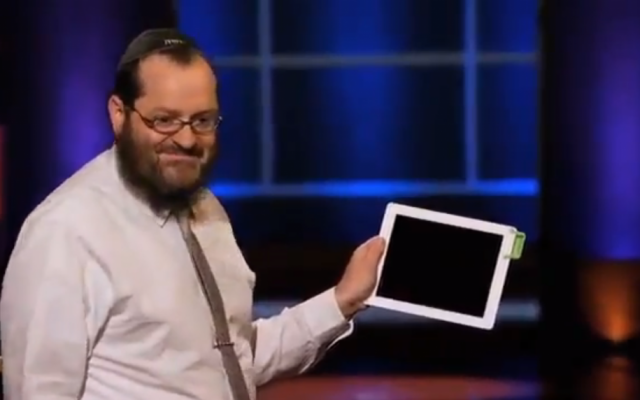 Rabbi Moshe Weiss showing off his Sound Bender on Shark Tank. (photo credit: image capture from YouTube)