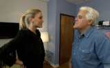 Jay Leno (right) puckers up for Bar Refaeli (photo credit: image capture from YouTube)