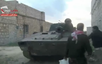A Free Syrian Army tank in Aleppo (photo credit: screenshot YouTube)