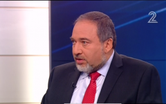 Yisrael Beytenu leader Avigdor Liberman speaks with Channel 2 on Saturday, February 9. (photo credit: image capture from Channel 2)